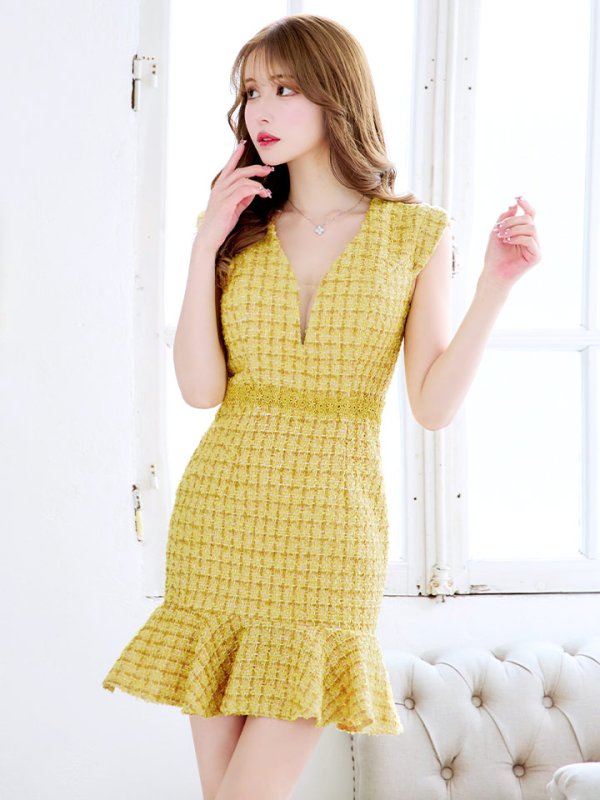 画像24: XS-Lサイズあり【Donia Quinn / ドニアクイーン】 ミックスツイード/ バストシアー/ フリル/ Aライン/ ワンピース/ ミニドレス/ キャバドレス[OF05] (24)