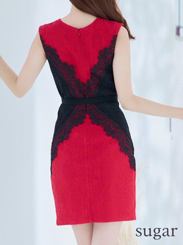 画像26: XSサイズあり【Donia Quinn / ドニアクイーン】 バイカラー/ レース切り替え/ ノースリーブ/ ベルト付き/ タイト/ ミニドレス/ キャバドレス[OF05] (26)