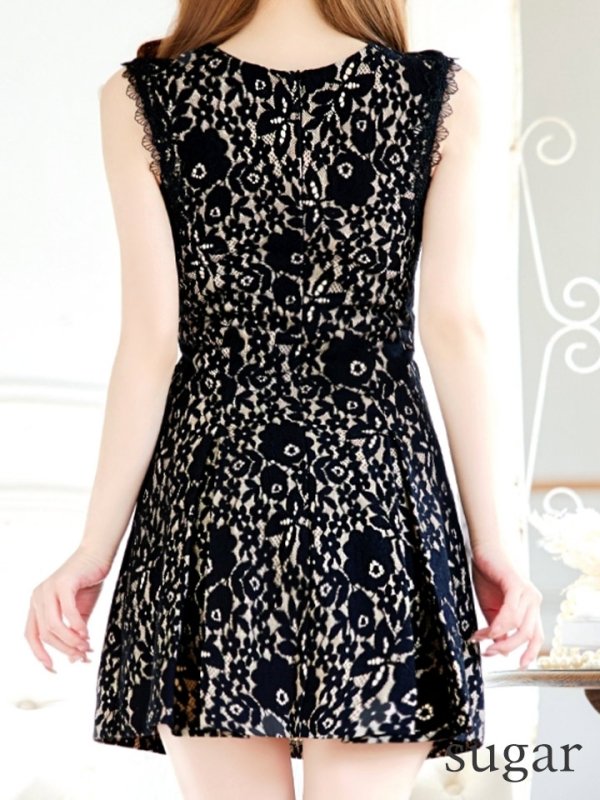 画像39: XSサイズあり【Donia Quinn / ドニアクイーン】 総レース/ パールボタン/ ノースリーブ/ プリーツ/ Aライン/ フレア/ ミニドレス/ キャバドレス[OF05] (39)