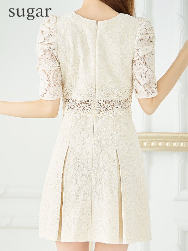 画像27: 【Donia Quinn / ドニアクイーン】 フラワーレース/ 袖あり/ 半袖/ ボックスプリーツ/ Aライン/ フレア/ ミニドレス/ キャバドレス[OF05] (27)