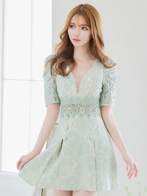 画像41: 【Donia Quinn / ドニアクイーン】 フラワーレース/ 袖あり/ 半袖/ ボックスプリーツ/ Aライン/ フレア/ ミニドレス/ キャバドレス[OF05] (41)