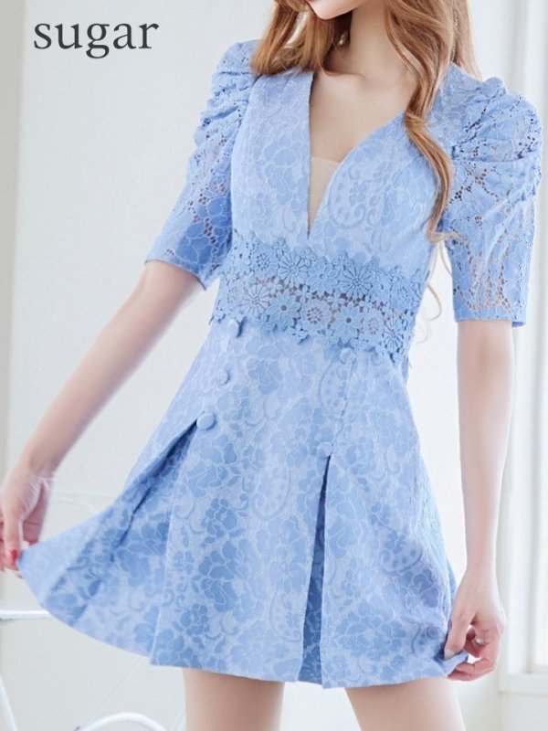 画像38: 【Donia Quinn / ドニアクイーン】 フラワーレース/ 袖あり/ 半袖/ ボックスプリーツ/ Aライン/ フレア/ ミニドレス/ キャバドレス[OF05] (38)