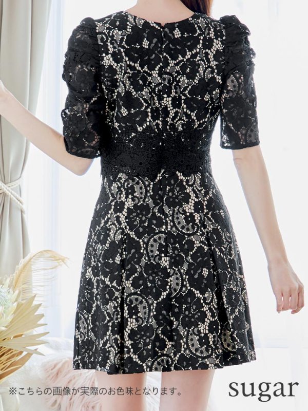 画像18: 【Donia Quinn / ドニアクイーン】 フラワーレース/ 袖あり/ 半袖/ ボックスプリーツ/ Aライン/ フレア/ ミニドレス/ キャバドレス[OF05] (18)