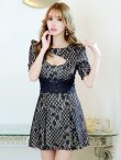 画像4: XS-Lサイズあり【Donia Quinn / ドニアクイーン】 総レース/ バストカット/ 袖あり/ パフスリーブ/ ボタンデザイン/ ボックスプリーツ/ ミニドレス/ キャバドレス[OF05] (4)