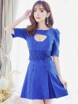 画像2: XS-Lサイズあり【Donia Quinn / ドニアクイーン】 総レース/ バストカット/ 袖あり/ パフスリーブ/ ボタンデザイン/ ボックスプリーツ/ ミニドレス/ キャバドレス[OF05] (2)