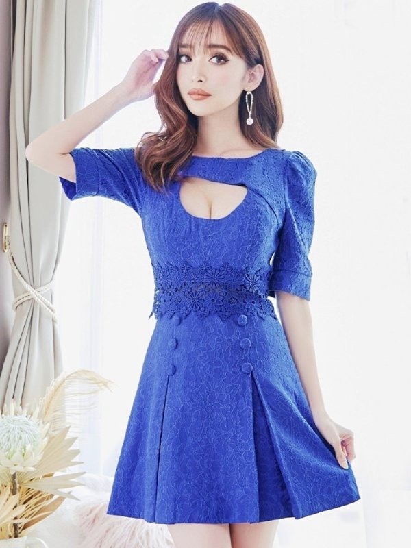 画像11: XS-Lサイズあり【Donia Quinn / ドニアクイーン】 総レース/ バストカット/ 袖あり/ パフスリーブ/ ボタンデザイン/ ボックスプリーツ/ ミニドレス/ キャバドレス[OF05] (11)