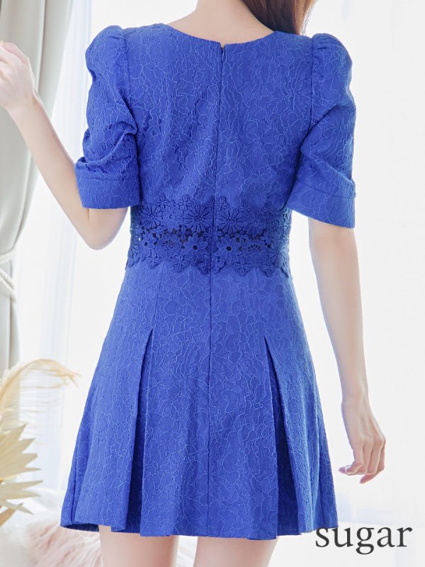 画像18: XS-Lサイズあり【Donia Quinn / ドニアクイーン】 総レース/ バストカット/ 袖あり/ パフスリーブ/ ボタンデザイン/ ボックスプリーツ/ ミニドレス/ キャバドレス[OF05] (18)