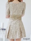 画像18: XS-Lサイズあり【Donia Quinn / ドニアクイーン】 総レース/ バストカット/ 袖あり/ パフスリーブ/ ボタンデザイン/ ボックスプリーツ/ ミニドレス/ キャバドレス[OF05] (18)