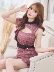 画像3: XSサイズあり【Donia Quinn / ドニアクイーン】チェック柄/ ノースリーブ/ フリル/ カットアウト/ パールボタン/ マーメイド/ ミニドレス/ キャバドレス[OF05] (3)