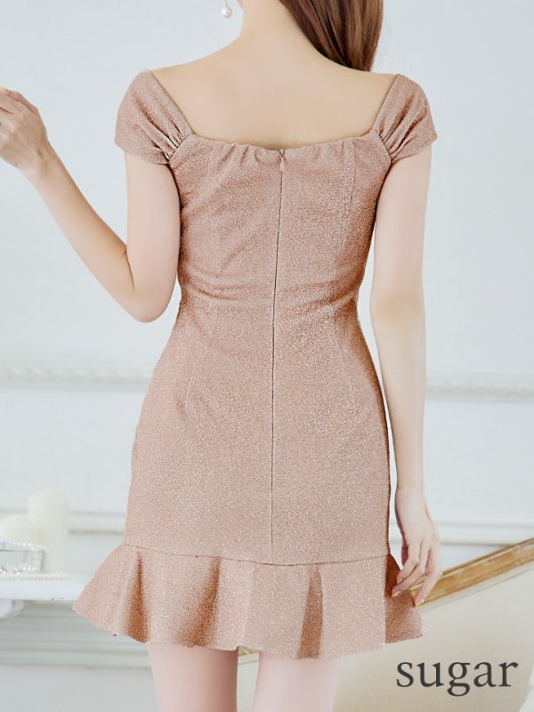 画像17: XSサイズあり【Donia Quinn / ドニアクイーン】 オフショルダー/ マーメイド/ ラメ/ ハートカット/ タック/ 裾フリル/ ミニドレス/ キャバドレス[OF05] (17)