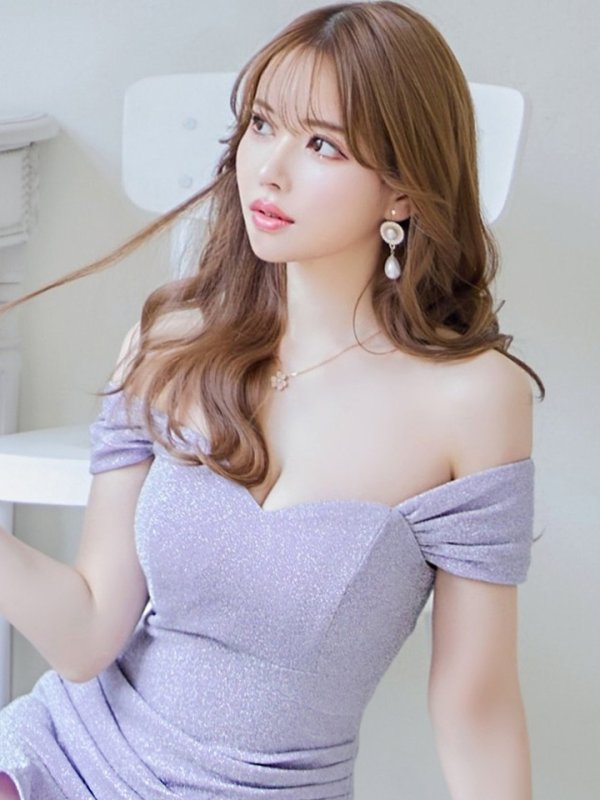 画像5: XSサイズあり【Donia Quinn / ドニアクイーン】 オフショルダー/ マーメイド/ ラメ/ ハートカット/ タック/ 裾フリル/ ミニドレス/ キャバドレス[OF05] (5)