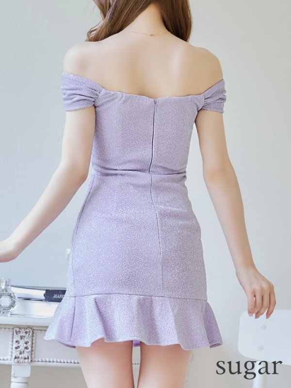 画像9: XSサイズあり【Donia Quinn / ドニアクイーン】 オフショルダー/ マーメイド/ ラメ/ ハートカット/ タック/ 裾フリル/ ミニドレス/ キャバドレス[OF05] (9)