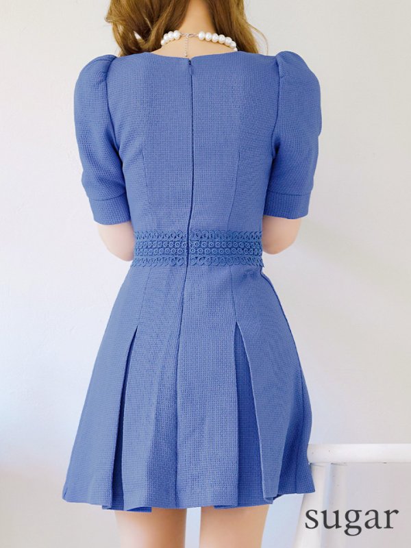 画像18: XSサイズあり【Donia Quinn / ドニアクイーン】 パールボタン/ バストギャザー/ パフスリーブ/ 袖あり/ 半袖/ ボックスプリーツ/ Aライン/ フレア/ ミニドレス/ キャバドレス[OF05] (18)