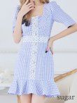 画像29: XS-Lサイズあり【Donia Quinn / ドニアクイーン】ギンガムチェック/ パールボタン/ 袖あり/ 半袖/ パフスリーブ/ レース/ 裾フリル/ ミニドレス/ キャバドレス[OF05] (29)