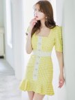画像14: XS-Lサイズあり【Donia Quinn / ドニアクイーン】ギンガムチェック/ パールボタン/ 袖あり/ 半袖/ パフスリーブ/ レース/ 裾フリル/ ミニドレス/ キャバドレス[OF05] (14)