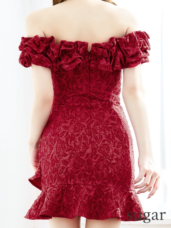 画像9: XS-Lサイズあり【Donia Quinn / ドニアクイーン】 フリル/ タック/ オフショルダー/ タイト/ ミニドレス/ キャバドレス[OF05] (9)