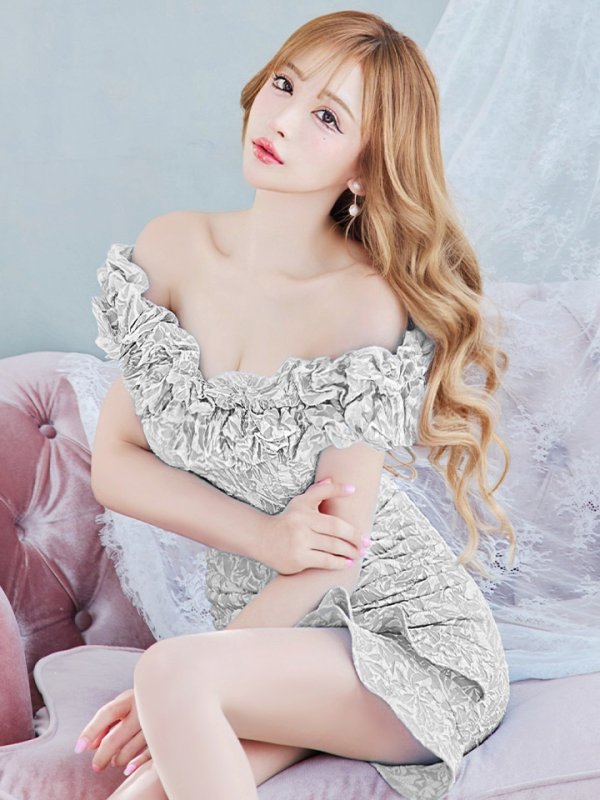 画像38: XS-Lサイズあり【Donia Quinn / ドニアクイーン】 フリル/ タック/ オフショルダー/ タイト/ ミニドレス/ キャバドレス[OF05] (38)