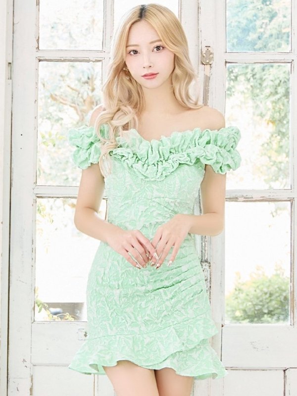 画像30: XS-Lサイズあり【Donia Quinn / ドニアクイーン】 フリル/ タック/ オフショルダー/ タイト/ ミニドレス/ キャバドレス[OF05] (30)