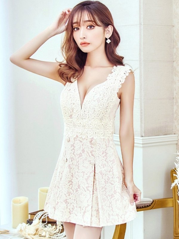 画像21: XSサイズあり【Donia Quinn / ドニアクイーン】フラワージャガード/ ボックスプリーツ/ ワンカラー/ ノースリーブ/ Aライン/ ミニドレス/ キャバドレス[OF05] (21)