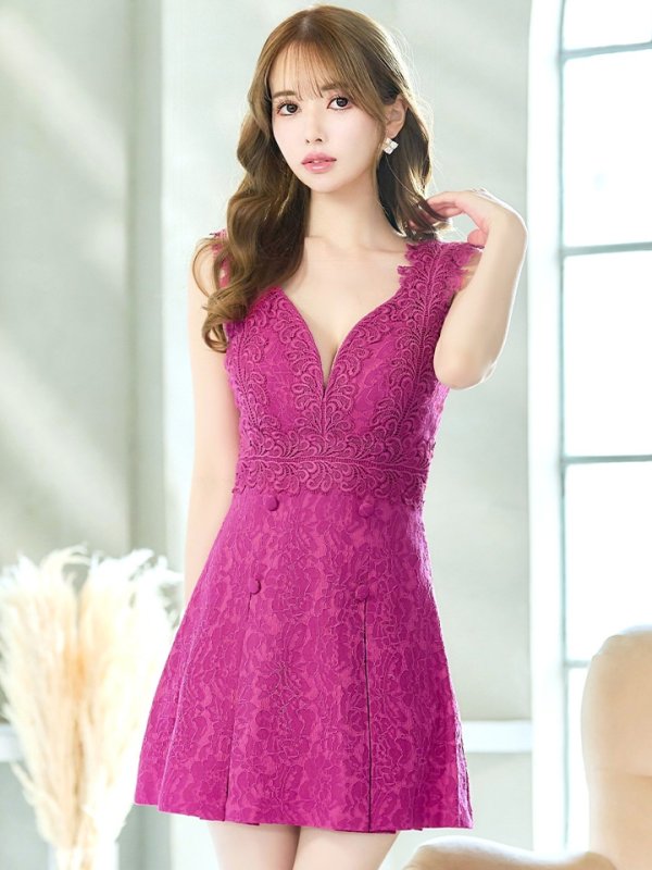 画像11: XSサイズあり【Donia Quinn / ドニアクイーン】フラワージャガード/ ボックスプリーツ/ ワンカラー/ ノースリーブ/ Aライン/ ミニドレス/ キャバドレス[OF05] (11)