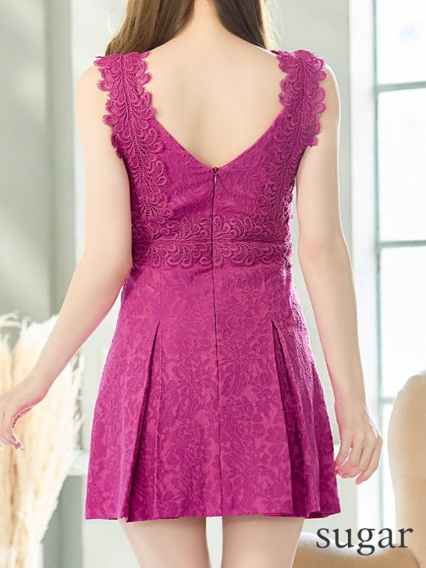 画像18: XSサイズあり【Donia Quinn / ドニアクイーン】フラワージャガード/ ボックスプリーツ/ ワンカラー/ ノースリーブ/ Aライン/ ミニドレス/ キャバドレス[OF05] (18)