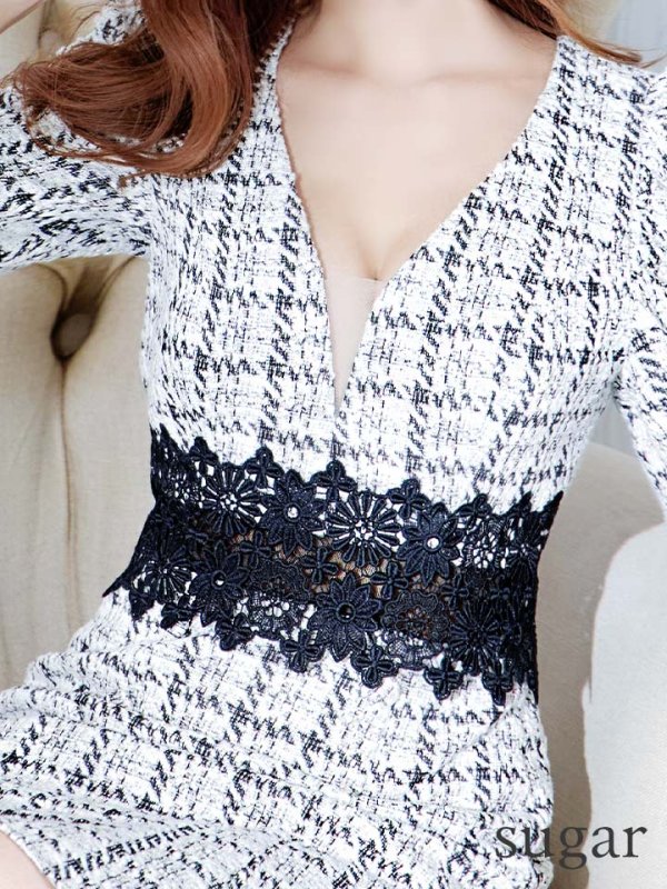 画像19: XS-Lサイズあり【Donia Quinn / ドニアクイーン】 チェックツイード/ フラワーレース/ 袖あり/ 半袖/ パフスリーブ/ マーメイド/ ミニドレス/ キャバドレス[OF05] (19)