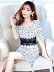 画像13: XS-Lサイズあり【Donia Quinn / ドニアクイーン】 チェックツイード/ フラワーレース/ 袖あり/ 半袖/ パフスリーブ/ マーメイド/ ミニドレス/ キャバドレス[OF05] (13)