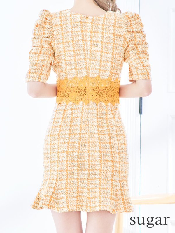 画像28: XS-Lサイズあり【Donia Quinn / ドニアクイーン】 チェックツイード/ フラワーレース/ 袖あり/ 半袖/ パフスリーブ/ マーメイド/ ミニドレス/ キャバドレス[OF05] (28)