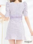 画像9: XS-Lサイズあり【Donia Quinn / ドニアクイーン】 ツイード/ フラワーレース/ 袖あり/ パフスリーブ/ バストカット/ ボックスプリーツ/ ミニドレス/ キャバドレス[OF05] (9)