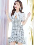 画像21: XS-Lサイズあり【Donia Quinn / ドニアクイーン】 リボンネック/  チェックツイード/ 半袖/ 袖あり/ パフスリーブ/ レース切替/ マーメイド/ ミニドレス/ キャバドレス[OF05] (21)
