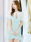 画像12: XS-Lサイズあり【Donia Quinn / ドニアクイーン】 リボンネック/  チェックツイード/ 半袖/ 袖あり/ パフスリーブ/ レース切替/ マーメイド/ ミニドレス/ キャバドレス[OF05] (12)