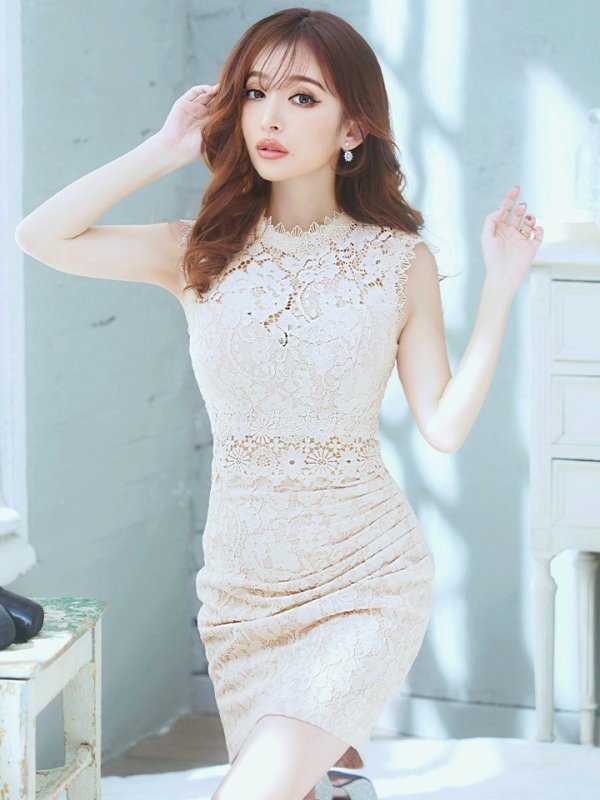 画像5: XS-Lサイズあり【Donia Quinn / ドニアクイーン】 レース/ ノースリーブ/ ハイネック/ タック/ タイト/ ミニドレス/ キャバドレス[OF05] (5)