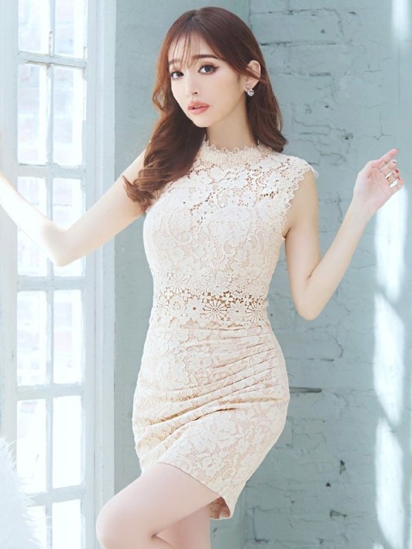 画像6: XS-Lサイズあり【Donia Quinn / ドニアクイーン】 レース/ ノースリーブ/ ハイネック/ タック/ タイト/ ミニドレス/ キャバドレス[OF05] (6)