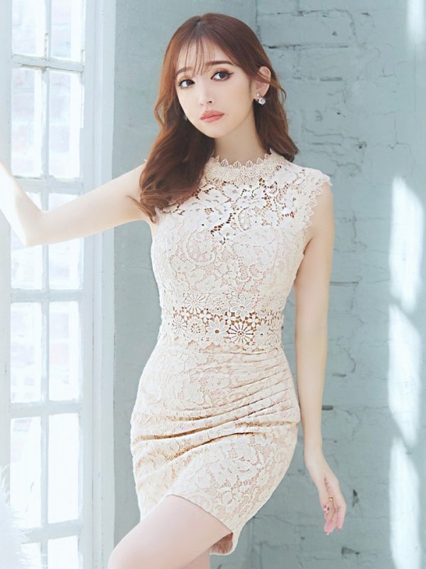 画像7: XS-Lサイズあり【Donia Quinn / ドニアクイーン】 レース/ ノースリーブ/ ハイネック/ タック/ タイト/ ミニドレス/ キャバドレス[OF05] (7)