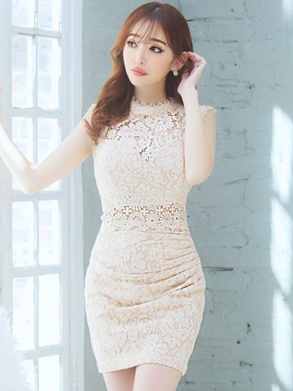 画像8: XS-Lサイズあり【Donia Quinn / ドニアクイーン】 レース/ ノースリーブ/ ハイネック/ タック/ タイト/ ミニドレス/ キャバドレス[OF05] (8)