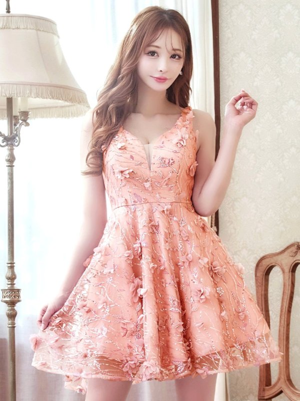 画像4: XS-Lサイズあり【Donia Quinn / ドニアクイーン】 立体フラワー/ ノースリーブ/ シアー/ ストレッチ/ Aライン/ フレア/ ミニドレス/ キャバドレス[OF05] (4)