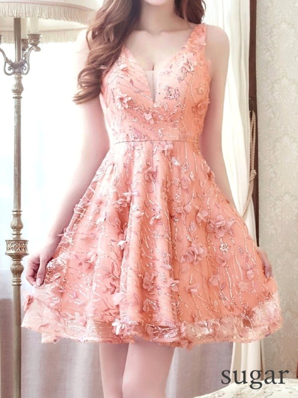 画像8: XS-Lサイズあり【Donia Quinn / ドニアクイーン】 立体フラワー/ ノースリーブ/ シアー/ ストレッチ/ Aライン/ フレア/ ミニドレス/ キャバドレス[OF05] (8)