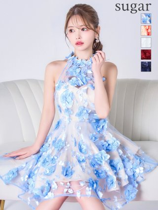 小花柄の様なデザインにリボンのオフショルが可愛い ドレス 小花柄の様なデザインにリボンのオフショルが可愛い ドレス