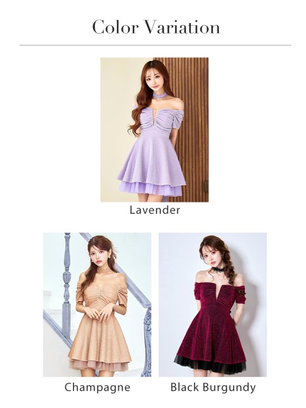 画像28: XS-Lサイズあり【Donia Quinn / ドニアクイーン】 ラメ/ オフショル/ ネックアクセサリー/ ストレッチ/ フレア/ ワンピース/ ミニドレス/ キャバドレス[OF05] (28)