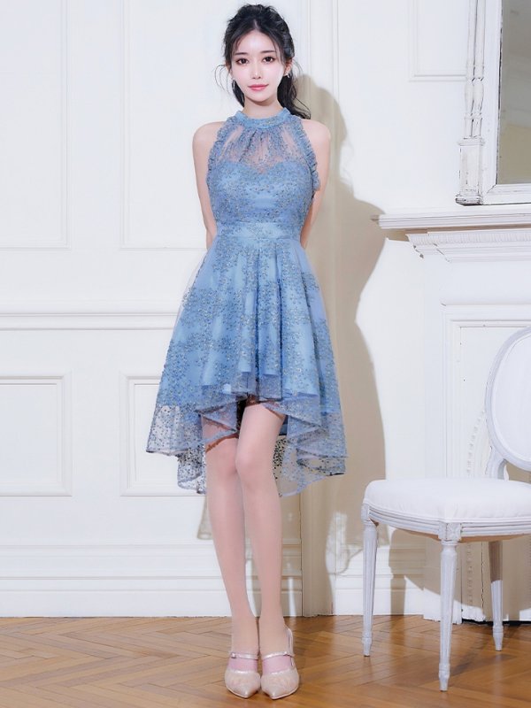 スモーキーブルー　モデル：ゆりお　身長：165cm　着用サイズ：8号(Sサイズ)