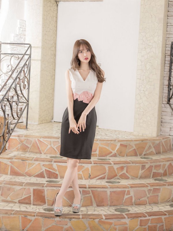 画像5: 【VELIQUE/ヴェリーク】バイカラー/ ラインストーン/ タイト/ ミディアム丈/ ミニドレス/ キャバドレス【HC02】 (5)