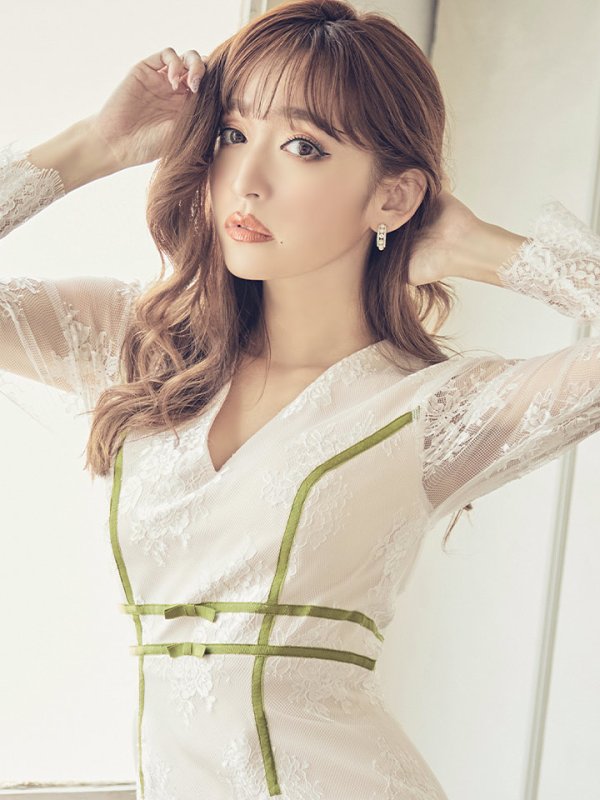 画像6: 【VELIQUE/ヴェリーク】フラワーレース/ 長袖/ タイト/ ミディアム/ キャバドレス【HC02】 (6)