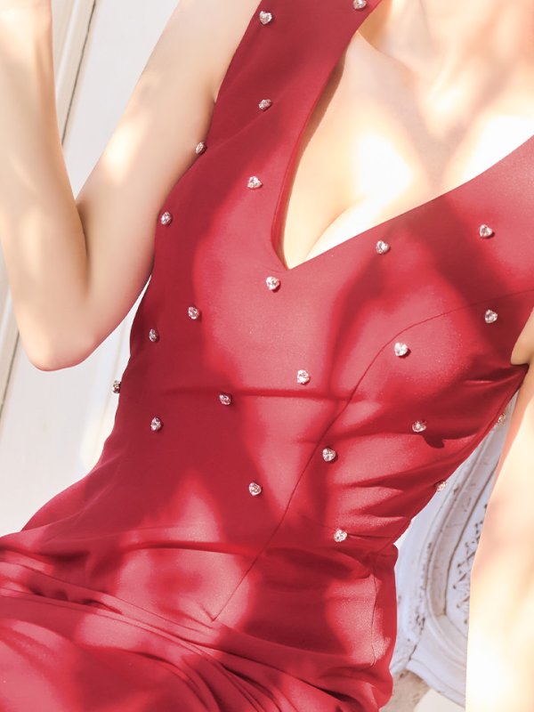 画像4: 【VELIQUE/ヴェリーク】ワンカラー/ ラインストーン/ タイト/ ワンピース/ ミディアム丈/ キャバドレス【HC02】 (4)