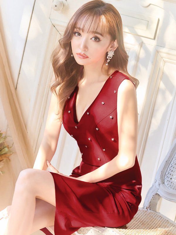 画像6: 【VELIQUE/ヴェリーク】ワンカラー/ ラインストーン/ タイト/ ワンピース/ ミディアム丈/ キャバドレス【HC02】 (6)