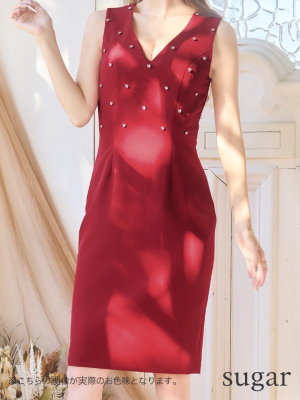 画像10: 【VELIQUE/ヴェリーク】ワンカラー/ ラインストーン/ タイト/ ワンピース/ ミディアム丈/ キャバドレス【HC02】 (10)