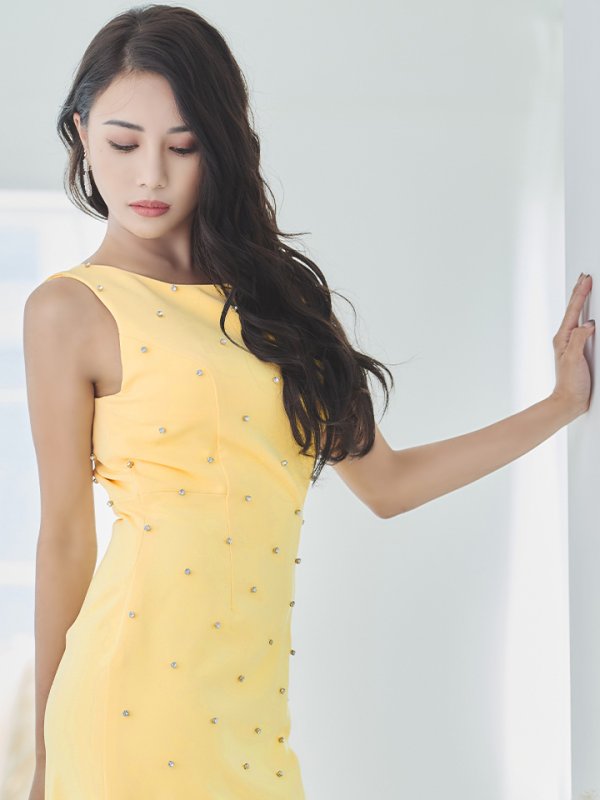 画像5: 【VELIQUE/ヴェリーク】ワンカラー/ ノースリーブ/ ラインストーン/ タイト/ ワンピース/ ミディアムドレス/ キャバドレス【HC02】 (5)