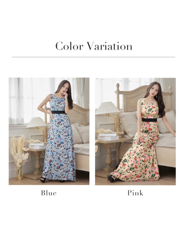 画像11: 【VELIQUE/ヴェリーク】フラワープリント/ ヒョウ柄/ ノースリーブ/ Aライン/ ロングドレス long【HC02】 (11)