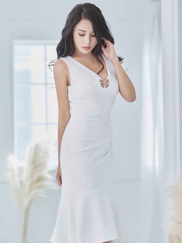 画像6: 【VELIQUE/ヴェリーク】ワンカラー/ ノースリーブ/ マーメイド/ ワンピース/ ミディアムドレス/ キャバドレス【HC02】 (6)