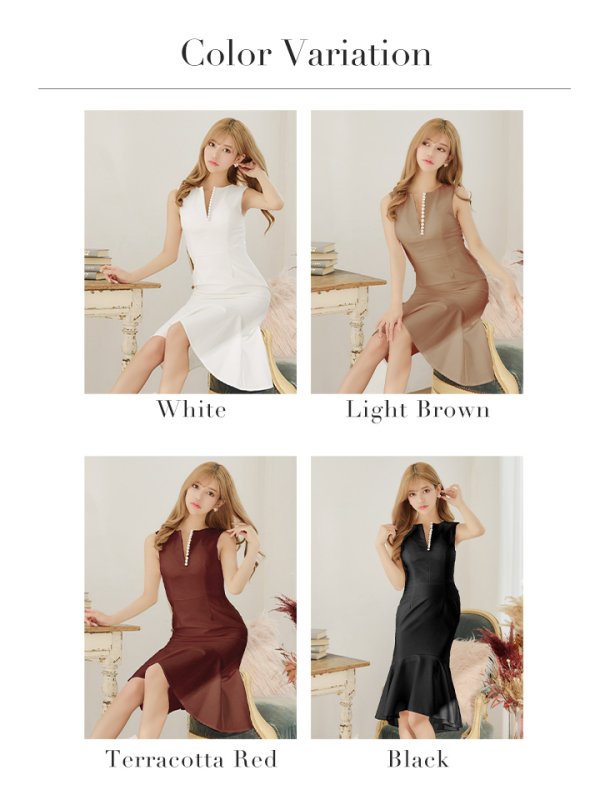 画像31: 【VELIQUE/ヴェリーク】ワンカラー/ パール/ ノースリーブ/ 裾フリル/ マーメイド/ ワンピース/ ひざ丈/ ミディアムドレス/ キャバドレス【HC02】 (31)