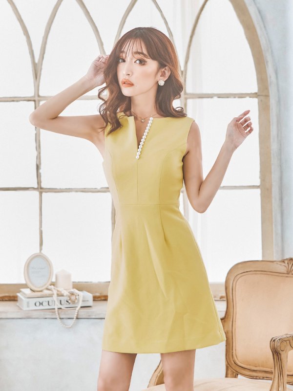画像3: 【VELIQUE/ヴェリーク】シンプル/ ワンカラー/ パール/ ノースリーブ/ Aライン/ ミニドレス/ キャバドレス【HC02】 (3)